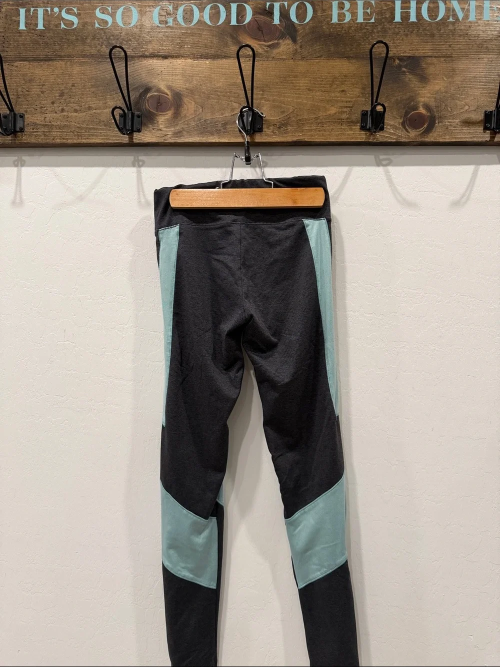 Justice Black and Light Teal Colorblock Leggings